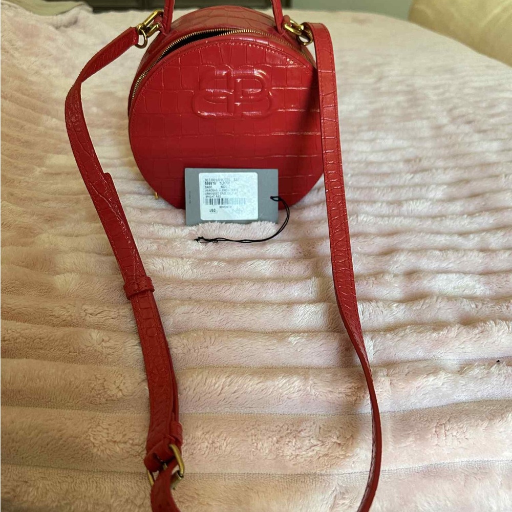 Balenciaga Red Croc-Embossed Crossbody Bag
